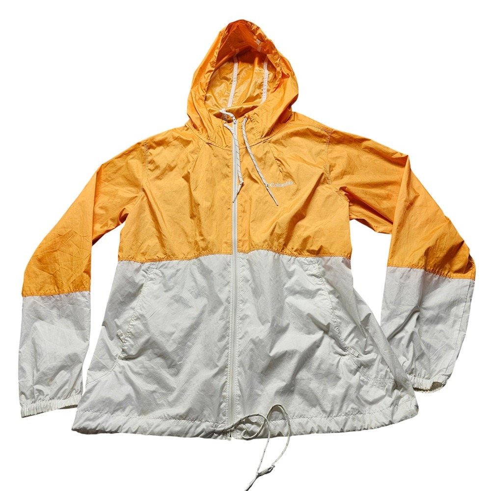 Columbia Windbreaker Jacket Womens L Orange White Full Zip Hooded KL3010 Outdoor